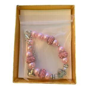 Granddaughter Pink Crystal & Bead Charm Bracelet NEW